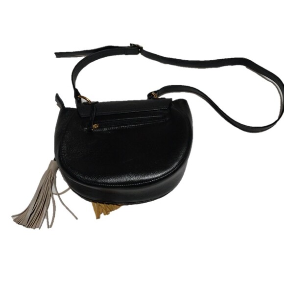 Juliana purse black faux leather saddle bag with yellow & cream tassels shoulder - Picture 2 of 7